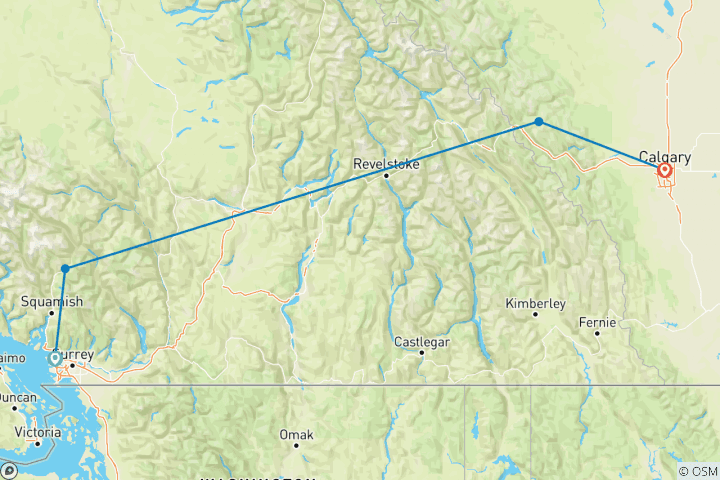 Karte von Skifahren in Kanada 9 Tage