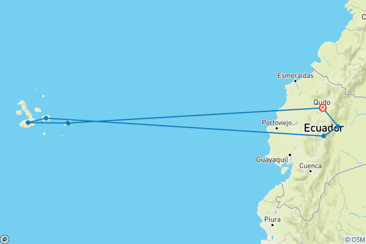 Carte du circuit Équateur et excursion dans les îles Galápagos (12 jours)