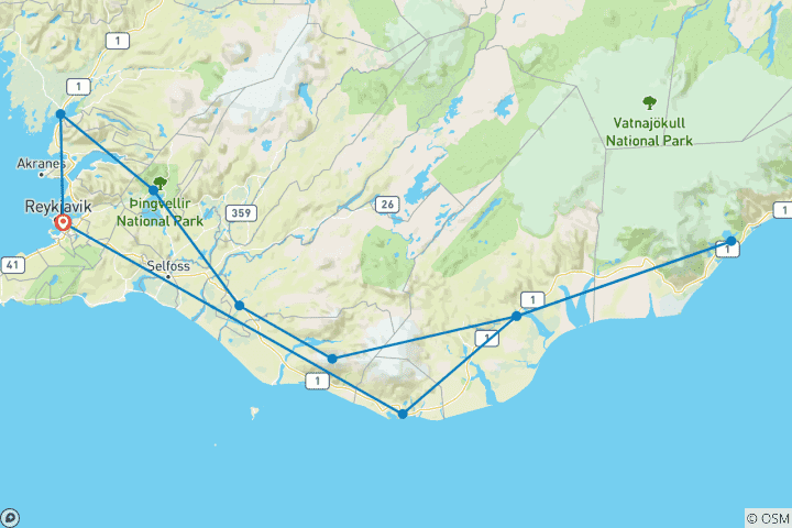 Map of Northern Lights Exploration - 8 days