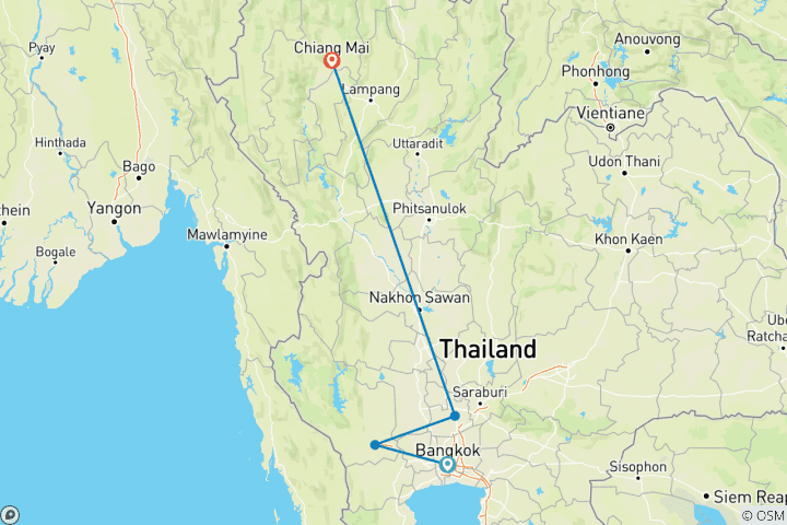 Map of Bangkok to Chiang Mai Express