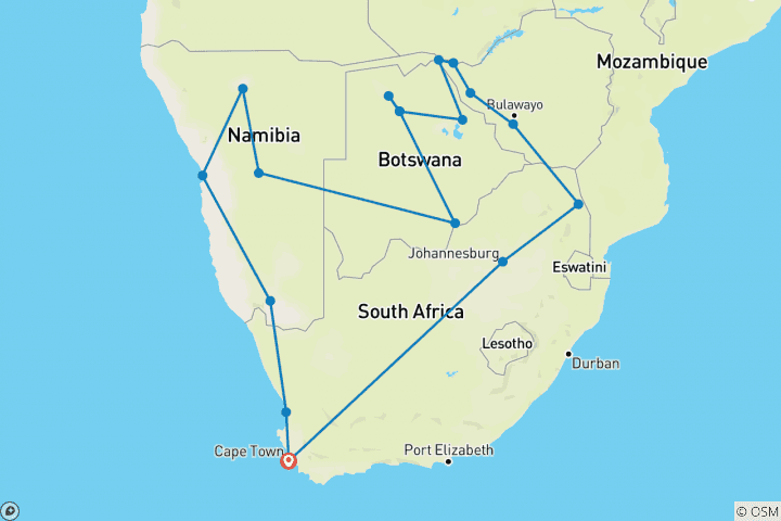 Map of Highlights of Southern Africa