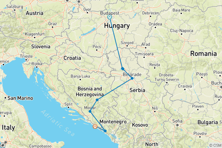 Carte du circuit Explorer les Balkans (from Budapest to Île de Lokrum)