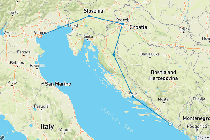 Map of Dubrovnik to Venice