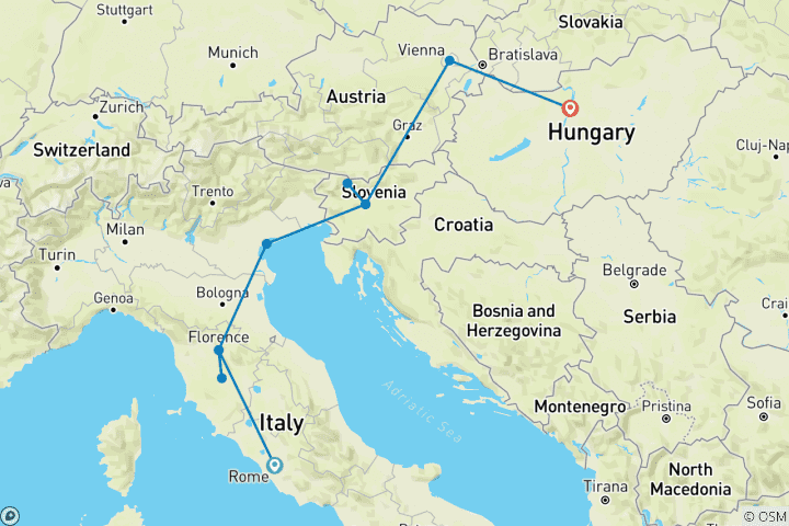 Map of Rome to Budapest: Canals & Capitals