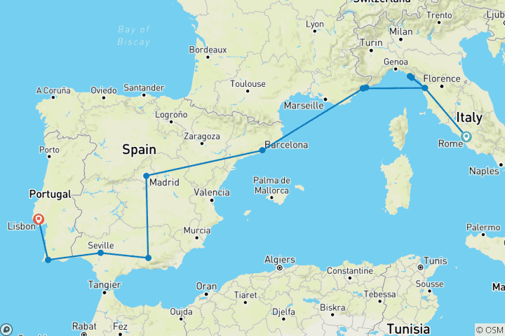 Map of Rome to Lisbon: Coasts & Countryside