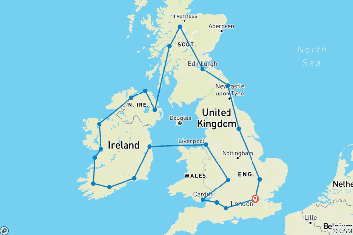 Carte du circuit Le meilleur du Royaume-Uni et de l'Irlande