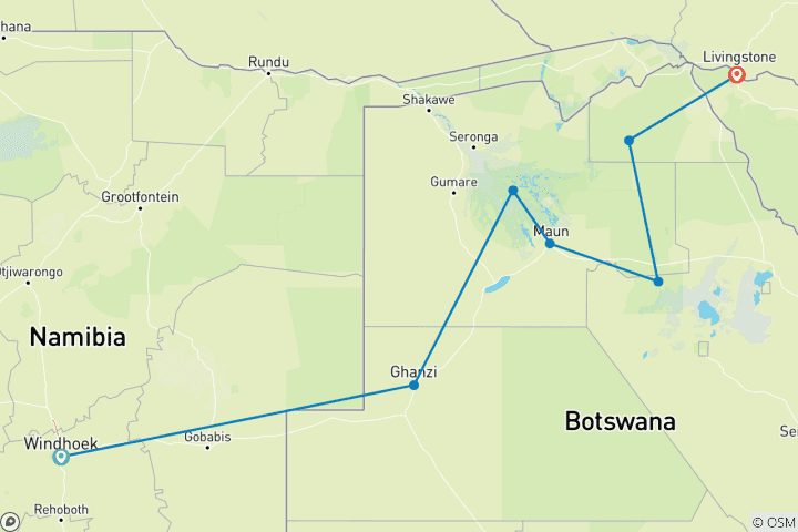 Carte du circuit Aventure au Botswana