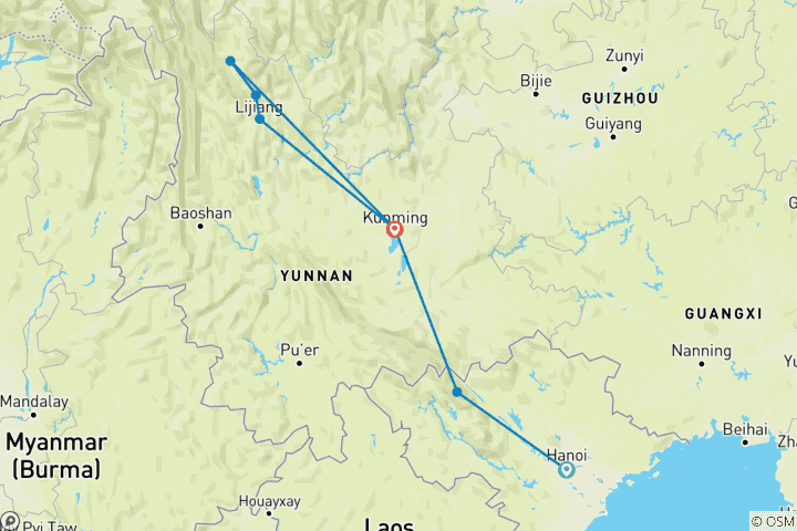 Karte von Vietnam & China: Mit dem Zug von Hanoi nach Kunming