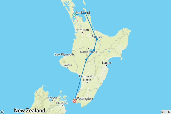 Carte du circuit L'aurore boréale depuis Auckland - Très bien notée par le National Geographic