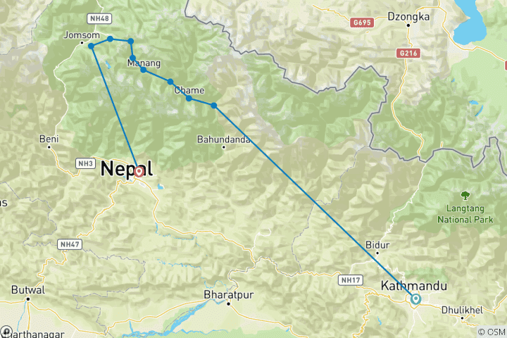 Map of Annapurna Circuit Trek (including Thorong Phedi)