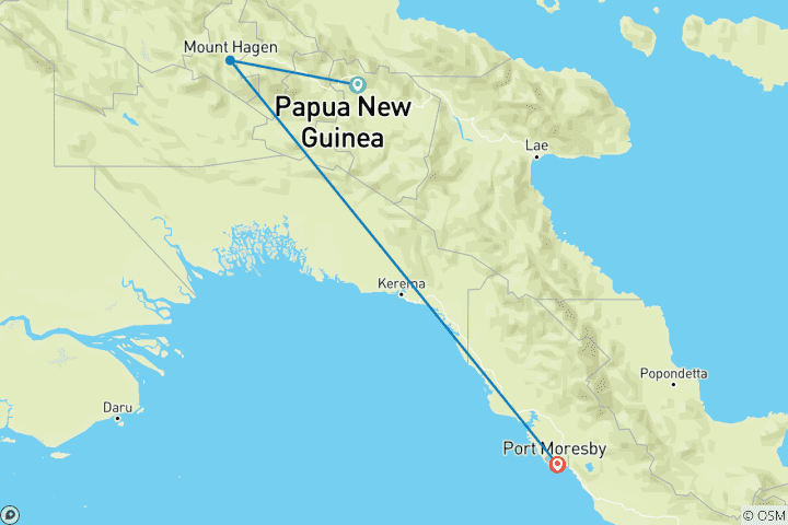 Mapa de Excursión al Festival Cultural del Espectáculo de Goroka, Papúa Nueva Guinea