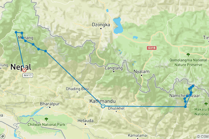 Map of Everest Base Camp & Annapurna Circuit Trek (including Kala Patthar)
