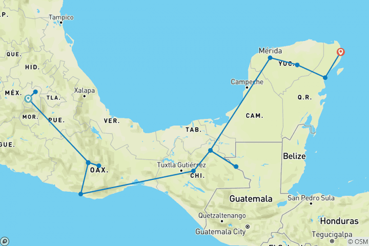 Map of Magical Mexico Adventure 17D/16N