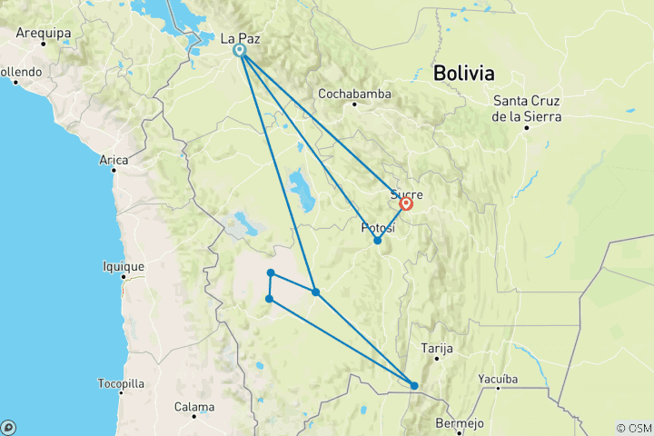 Map of Complete Bolivia Highlights 12D/11N