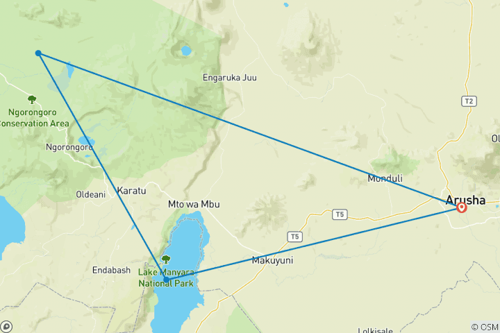 Map of Ngorongoro & Lake Manyara Safari 3D/2N