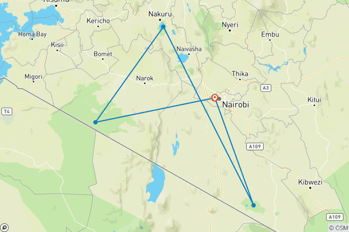 Map of Masai Mara Interactive, Lake Nakuru & Amboseli Safari 6D/5N