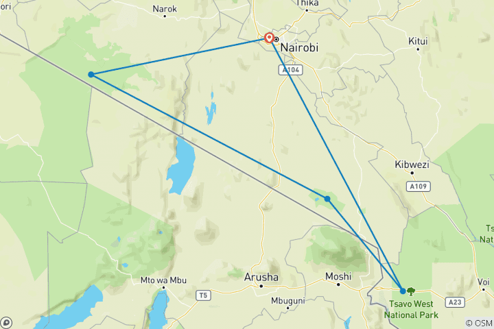 Map of Safari Dream Adventure 6D/5N (Masai Mara, Amboseli & Tsavo)