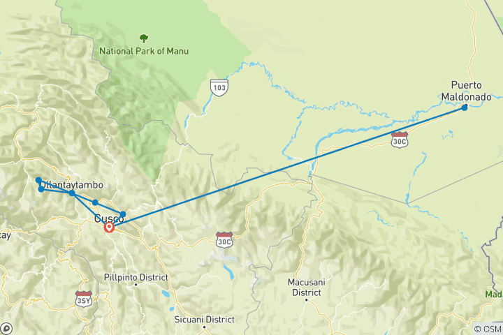 Map of Machu Picchu Trek & Amazon Combo 15D/14N