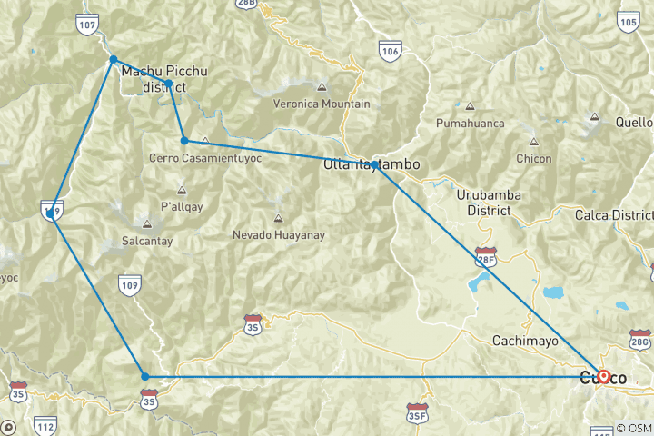 Mapa de Caminata Salkantay a Machu Picchu 5D/4N