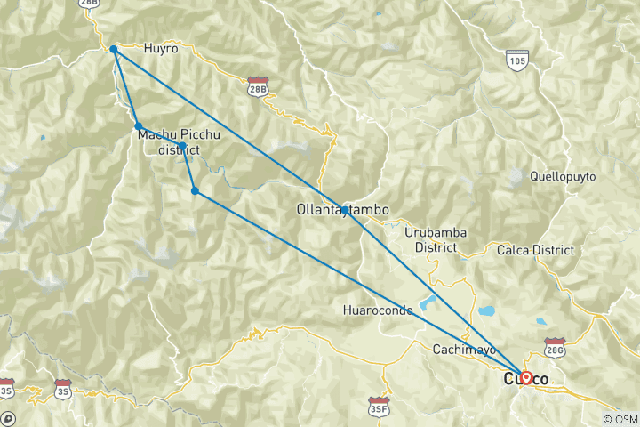 Map of Machu Picchu Jungle Trek 4D/3N (Biking Only)