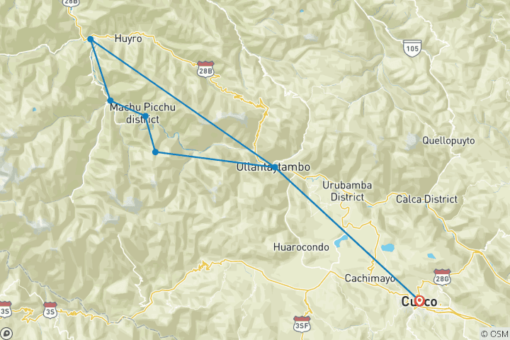 Map of Inca Jungle Trek to Machu Picchu 4D/3N (Biking, Zip-Line & Rafting)