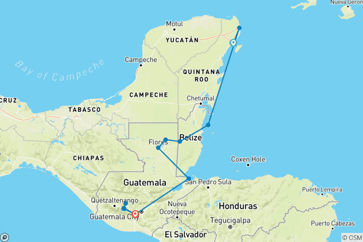 Carte du circuit Mayan Sun Southbound : Promenades en bateau et ruines