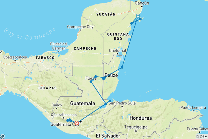 Carte du circuit Sous le soleil des Mayas, cap au sud – Tulum et plongées