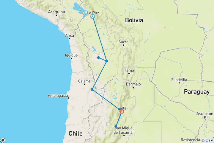 Map of La Paz to Salta Travel Pass