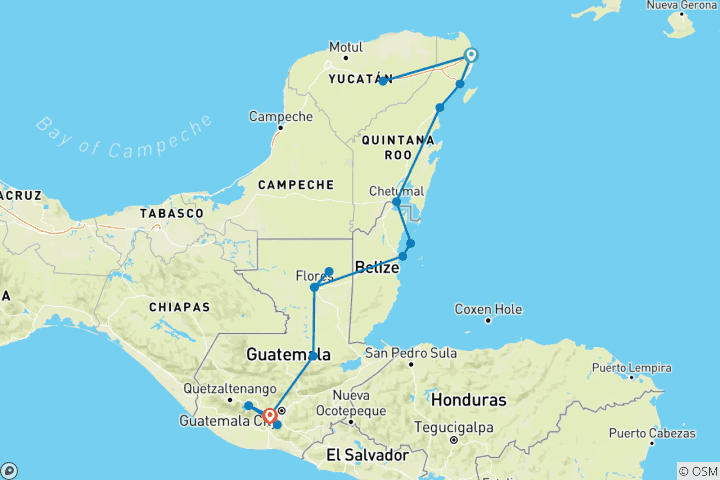 Map of Cancun to Antigua Travel Pass