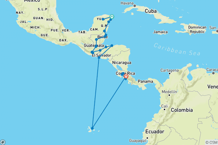 Map of Cancun to San Jose Travel Pass