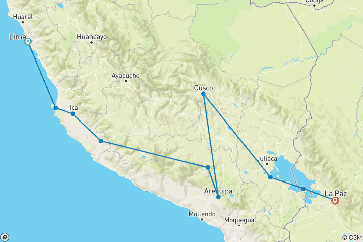 Map of Lima to La Paz Travel Pass