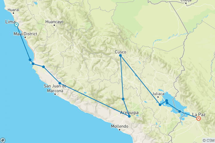 Map of Lima to La Paz Express Travel Pass