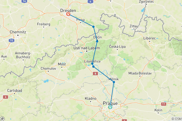 Carte du circuit Cycle guidé de Prague à Dresde