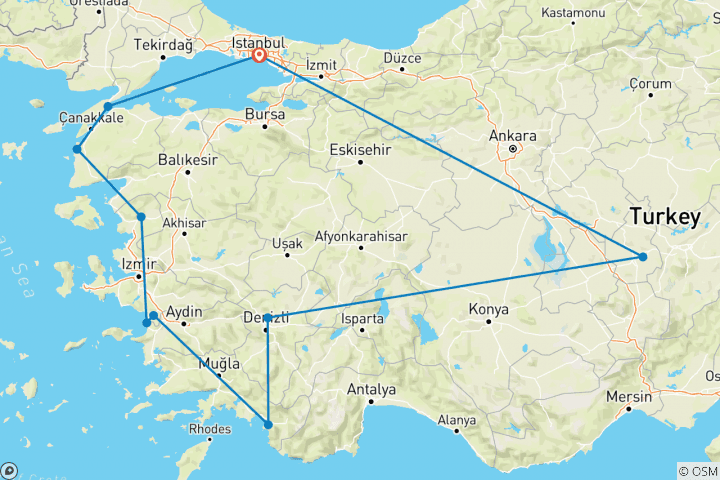 Carte du circuit L'incroyable Turquie en goélette (Hôtels 5 étoiles)