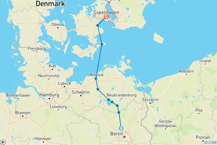 Map of Berlin to Copenhagen by Bike