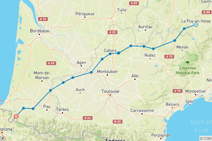 Map of The Full Le Puy Camino by Bike