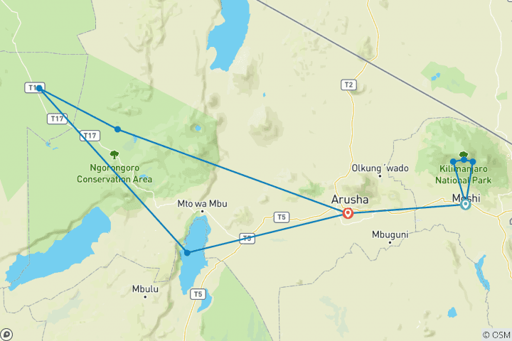 Map of Kilimanjaro – Machame Route & Serengeti Adventure