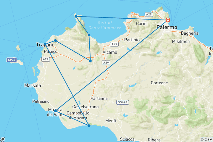 Map of Western Sicily on Foot