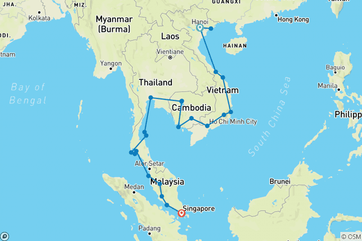 Carte du circuit Passeport de voyage de Hanoï à Singapour