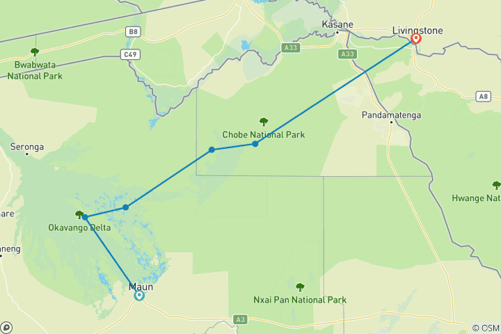 Map of Botswana Wildside (Maun start)