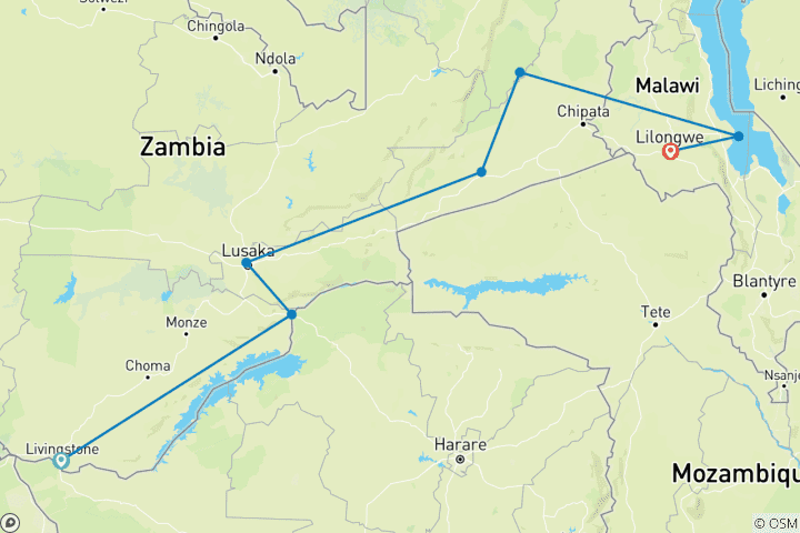 Map of Zambia & Malawi Trail