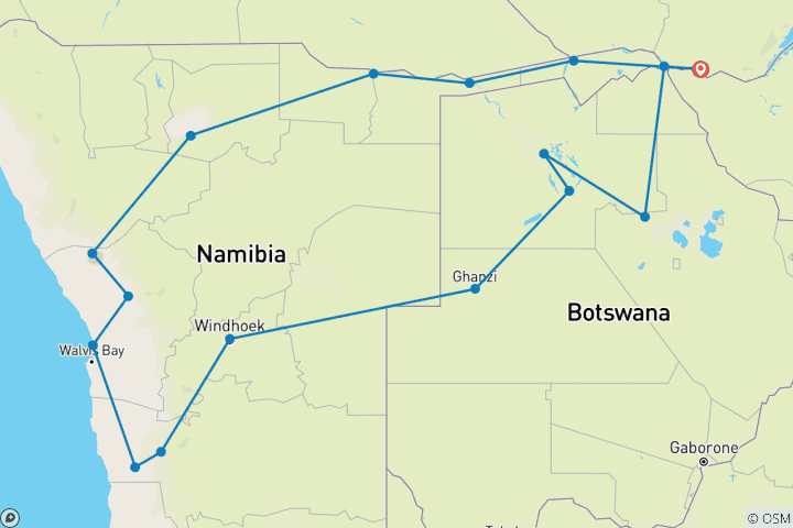 Karte von Namibia & Botswana "Wüste & Delta"