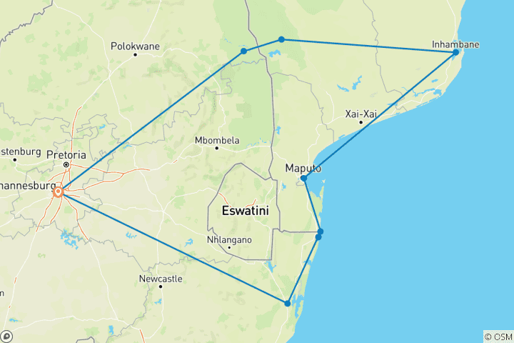 Mapa de Sudáfrica Mozambique - Playa y sabana