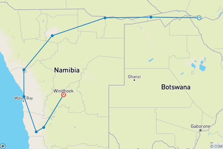 Carte du circuit Désert de Namibie et Caprivi