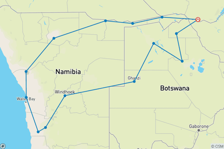 Karte von Namibia & Botswana Südroute