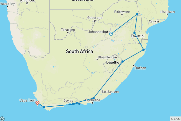 Map of South Africa Rainbow Route