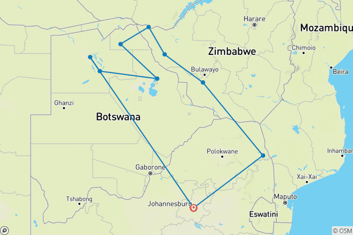 Karte von Simbabwe & Botswana "Game Tracker"