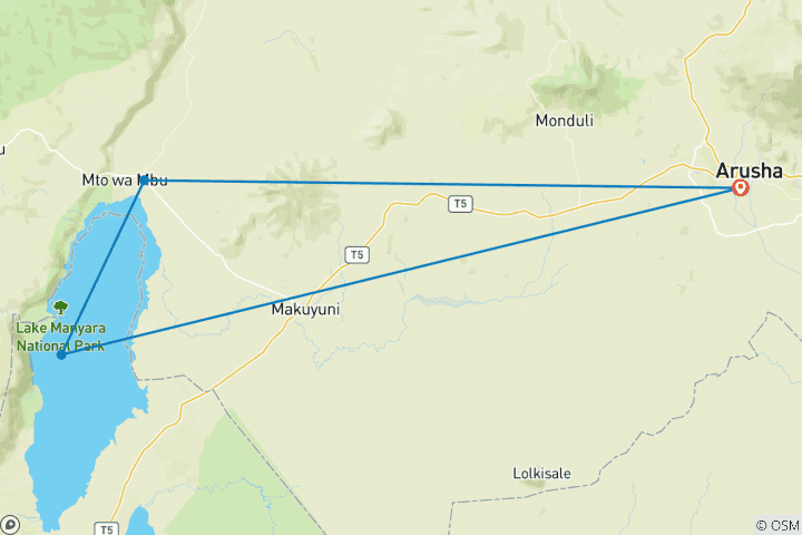 Map of Day Trip - Lake Manyara National Park