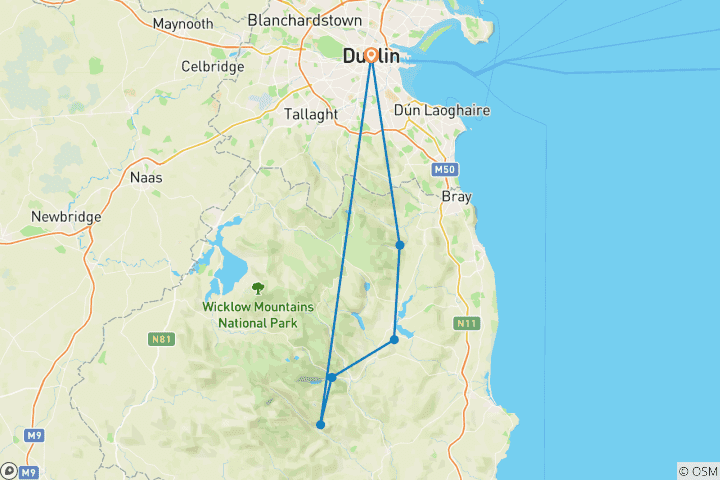 Carte du circuit Le chemin de Wicklow : 5 jours autoguidés