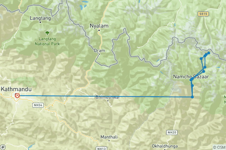 Mapa de Excursión al campamento base del Everest